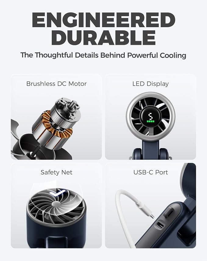 Diveblues Portable Handheld Turbo Fan, 5 Gear Wind, Battery Operated, Up to 12 Working Hours, 3 IN 1 Hand Fan with Air Turbo Tech Cooling Fan for Outdoor Activities, Travel, Working