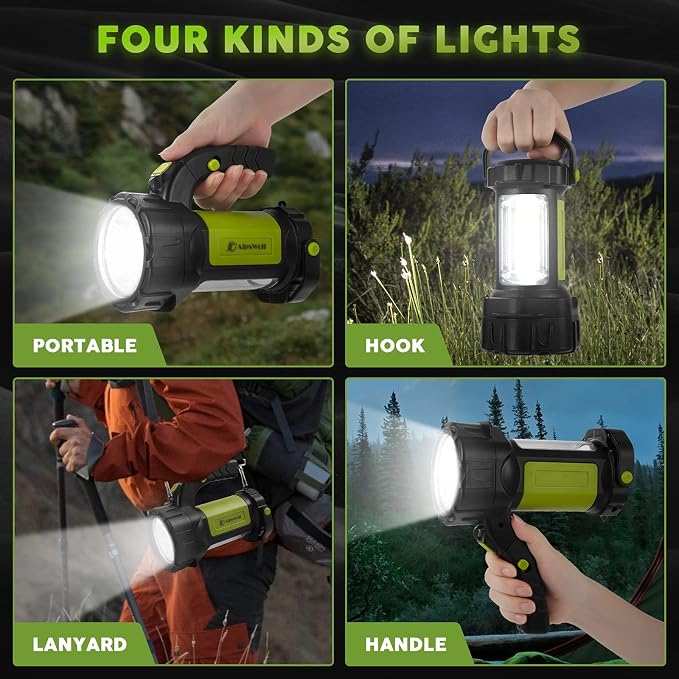 AlpsWolf Camping Lantern Rechargeable, 2 Pack Same LED Flashlight Spotlight Lantern with 800LM, 3600 mAh, Portable Bright Camping Light for Emergency Hurricane, Outdoor Hiking Power Outages