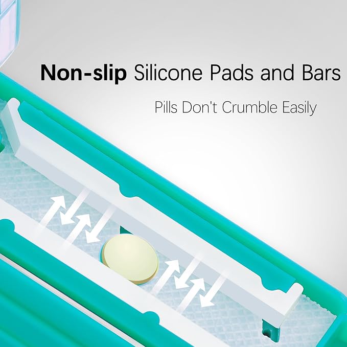 Pill Cutter Splitter for Small and Tiny Pills, Pill Cutter for Multiple Pills at a Time with Centering Device and Stainless Steel Blade (Cyan)