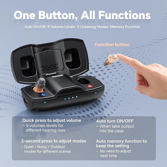 iBstone Nova Hearing Aids for Seniors Adults – Superior Sound Quality, Smart Noise Cancelling, No Feedback, Auto On/Off, Rechargeable, with Dryer Department & Anti-Lost Lanyard, Over-The-Counter