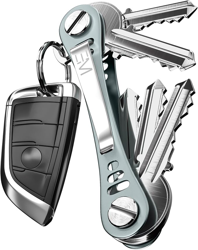 EM Compact Key Holder, Pocket Key Organizer, 14 Keys Key Bar | Fits 4.6 mm or larger keyholes only. Small hole keys like mailbox keys may not fit. Anti jingle, removable clip