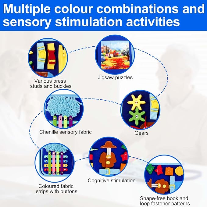 Fidget Blanket Dementia Activities for Seniors,Puzzle Games for Dementia, Alzheimers Products for Elderly, Fidget Sensory Toys for Alzheimers, Anxiety Relief Board Cognitive Matching Shape