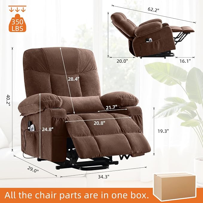 Power Lift Recliner Chair for Elderly with Vibration Massage and Lumbar Heating Electric Recliner Sofa with Cup Holders and USB Charge Port for Living Room Comfort,Deep Brown