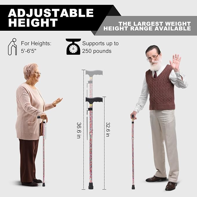 PARLORA Walking Cane for Women and Men, Collapsible, Lightweight, Sleek, Foldable Folding Cane | Walking Sticks for Seniors & Adults with Comfortable T-Handle