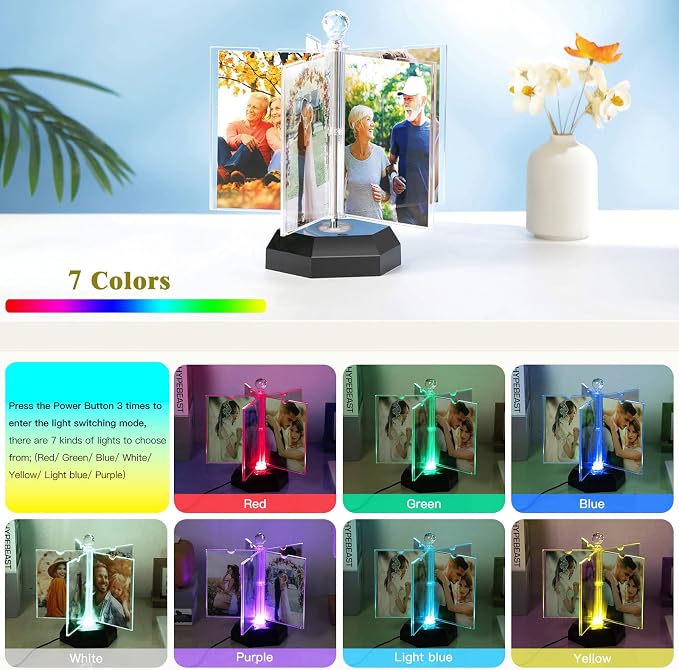 ZEEYUAN Auto-Rotating 4x6 Photo Frame Acrylic Picture Frame with Night Lighting/Multiple Picture Frame to Display 10 Photos,4x6 Family Photo Frame Collage for Desktop
