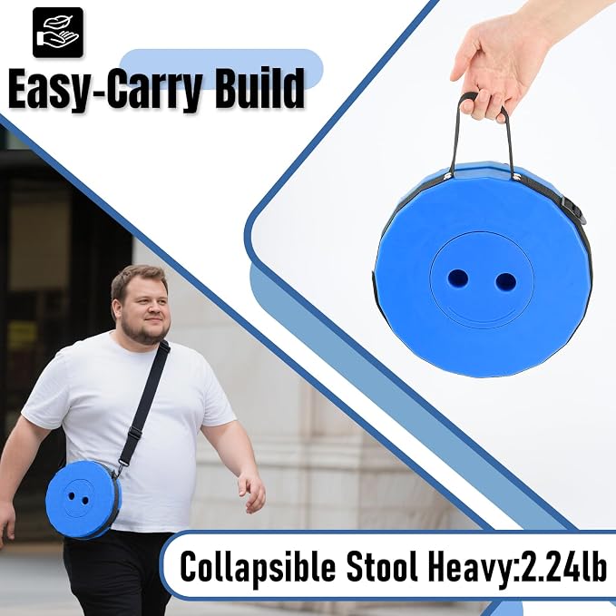 Doseno Collapsible Stool Set of 2, Camping Chairs, Portable Chair, Blue | Folding stool with foldable design and straps; portable stool and retractable stool for outdoor fishing, hiking and travel.
