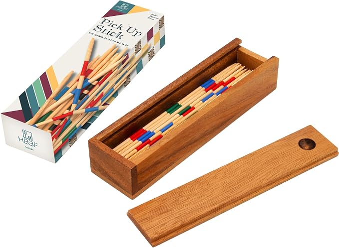 BSIRI Mikado Wooden Pick Up Sticks Game Original Classic Old Fashion Chinese Board Games for Adults and Seniors Toys in Family Brain Teasers of Mathematics Fun Table Wood Pickup Stick