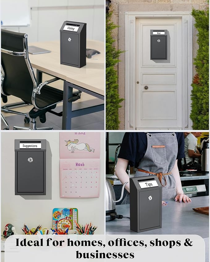Uniclife Money Box with Key Lock, Cash Box for Farm Stand, 5.7"x2.8"x10.3" | Magnetic Label Holder, Metal Construction, for Money Drop, Cash, Donations, Suggestions, Ideal for Home, Office, and Shop