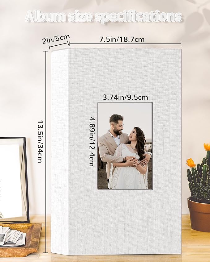 Artfeel Photo Album 4x6 with 300 Pockets,Slip-in Picture Albums,Linen Cover Memory Book with Front Window,White Page Vertical Photo Book for Wedding,Family,Anniversare,Baby,Vacation