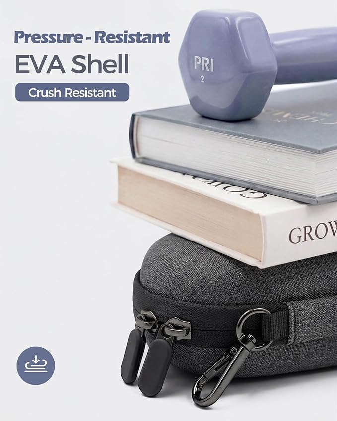 ProCase Hard Double Sunglasses Glasses Case for Men Women -Darkgrey | Hard EVA Shell Shockproof Dual Eyeglass Case with Metal Hook Velvet Lining, Travel Zipper Organizer for Couple Gifts