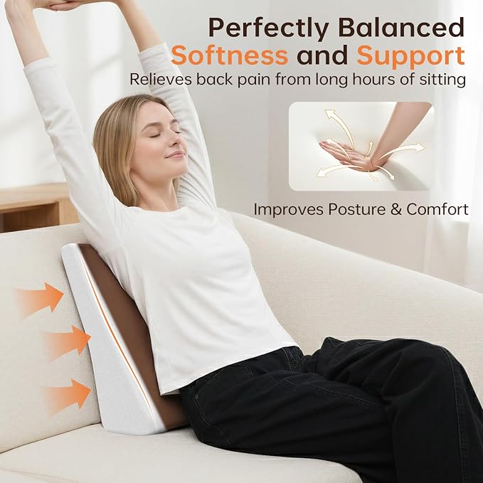 Vekkia Lumbar Support Pillow for Recliner, Ergonomic Back Support for Couch – Improve Posture, Relieve Back Pain for Long Sitting & Elderly, for Armchair & Sofa, Removable Cover, Brown