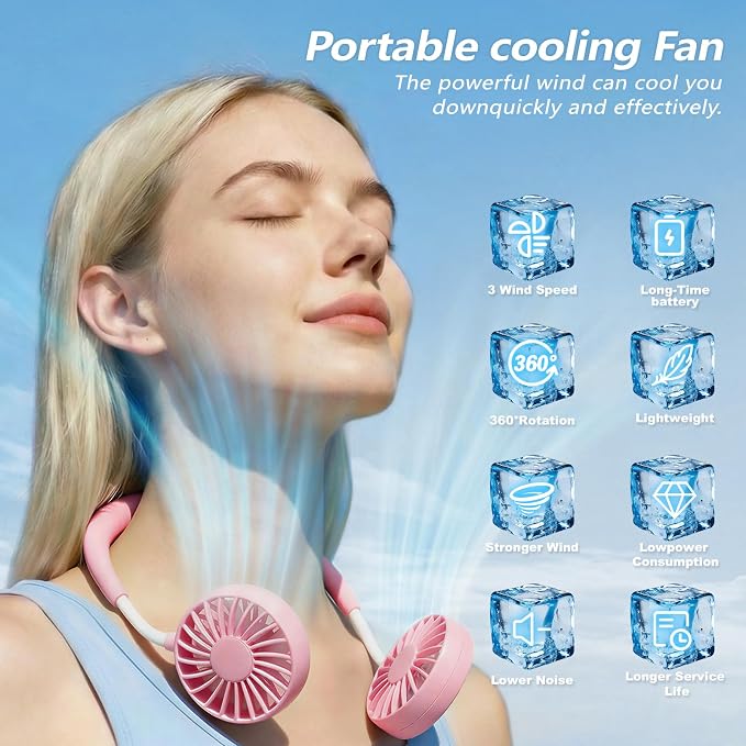 Neck Fan Portable Neck Fans Rechargeable Personal Fans For Your Neck Wearable Fan Neck Air Conditioner Cooling Neck Fan With 360 Degree Rotation 2000mAh For Travel Sports Walking And Outdoor Working