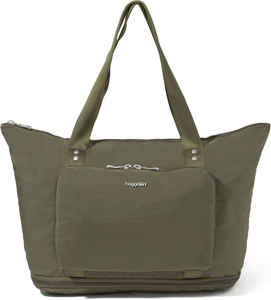 Baggallini Carryall Expandable Lightweight Travel Tote 22" Packable Folding Compact Nylon Washable Weekender w/Luggage Sleeve