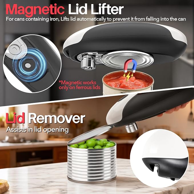 YARRAMATE Rechargeable Electric Can Opener, USB-C Smooth Edge Cutter | USB-C Automatic Can Opener, Fits for Most Cans, Friendly for Seniors, Includes Storage Bag