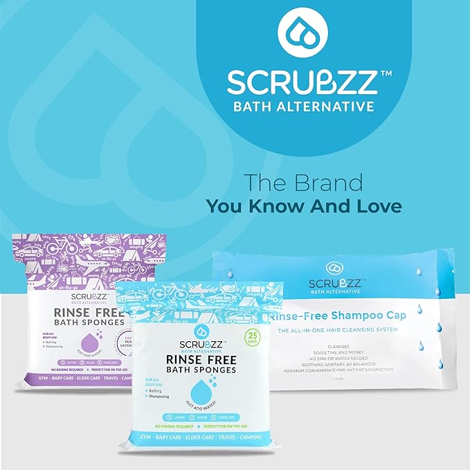 Scrubzz Shampoo Caps No Rinse for Elderly and Bedridden Patients, Rinse Free Shampoo Caps for Post Surgery and Hospital Stays, Waterless Hair Washing Shower Caps - Coconut Vanilla - 6 Pack