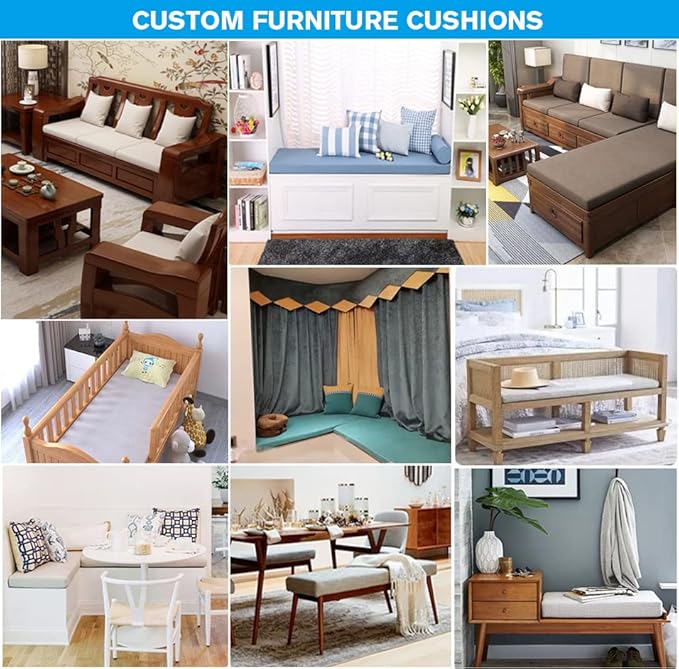 Cushion Custom Size for Bench, Customize Cushion for Indoor Outdoor Patio Furniture Window Seat, Linen Cover with Zipper and 45D High-Resilience Foam Insert (Custom Sizes, Dark Grey)