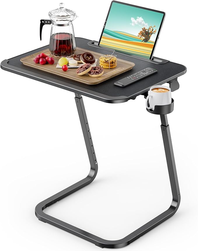 SAIJI Heavy Duty TV Trays Upgraded TV Tables for Eating on Couch | Angle & Height Adjustable Living Room Dinner Table, Laptop Desk for Sofa/Bedside/ Recliner, with Cup Holder and Tablet Slot