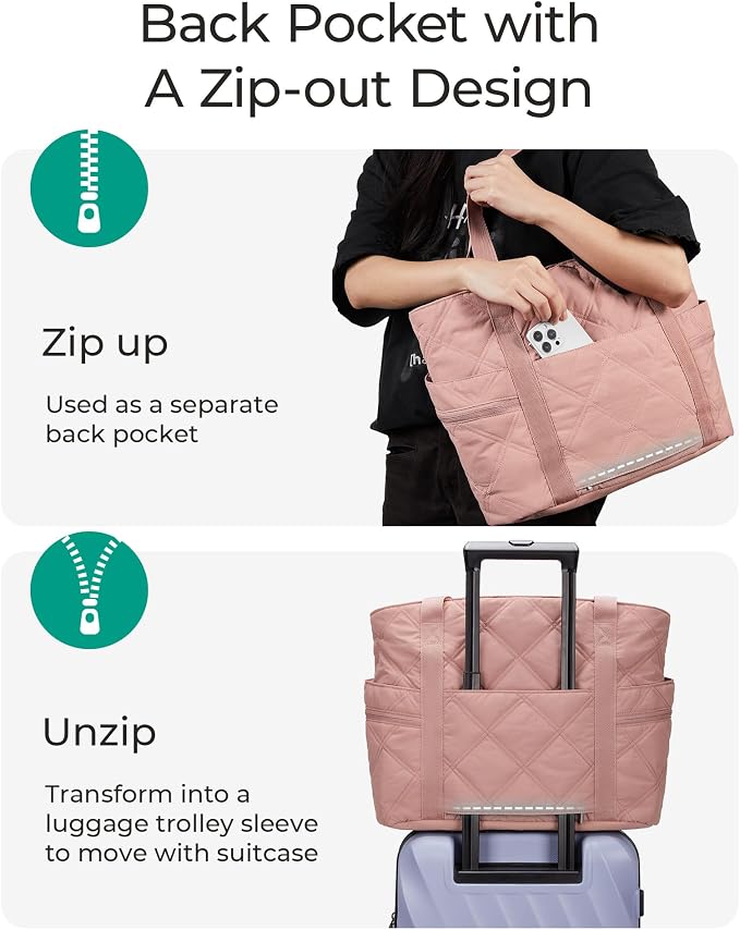 BAGSMART Crush Tote Bag for Women, 20L Puffer Work Tote with Zipper | Quilted Nurse Hospital Bag For Travel College Gym