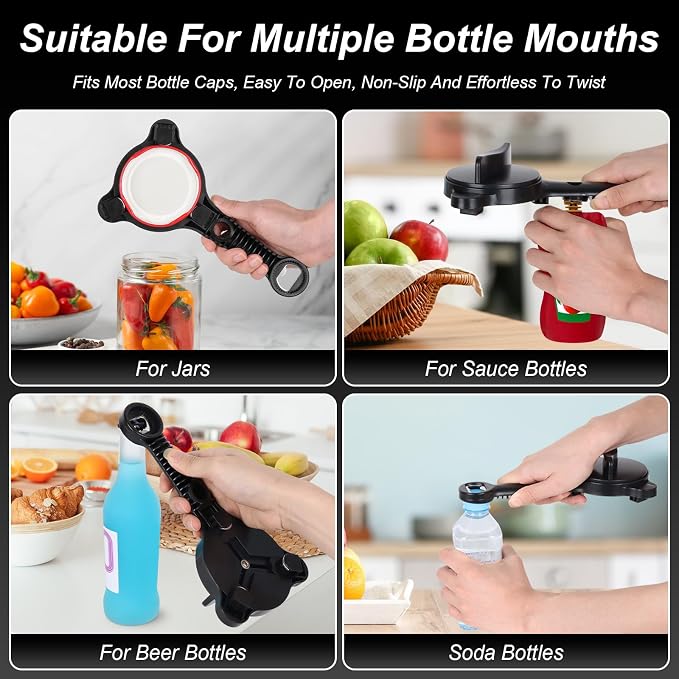2026 Upgraded 4-in-1 Jar Opener for Seniors Adjustable | Stainless Steel Lid Opener with Handle, Includes Hook & storage bag , Can Opener for Arthritis and Weak Hands
