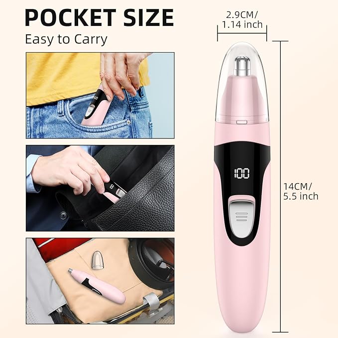 Nose Hair Trimmer,Painless Ear and Eyebrow Trimmer for Men with Dual Edge Blades,Rechargeable,Light Indicator Easy Washing