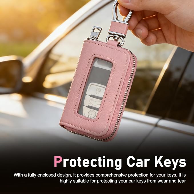 1PC Car Key Fob Case, Leather Car Key Holder for Purse, Automotive Smart Key fob Holder with Hook, for Remote Key Fob