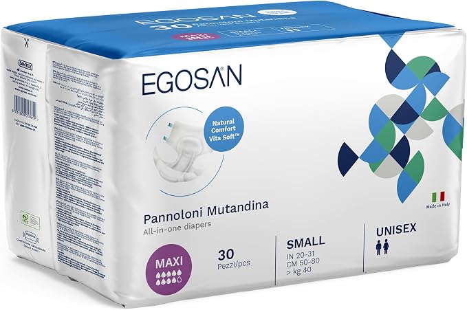 Egosan Maxi Incontinence Disposable Adult Diaper Brief Maximum Absorbency and Adjustable Tabs for Men and Women (Small, 30-Count)