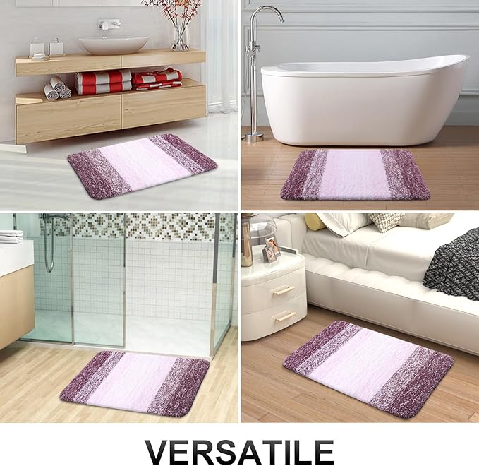 OLANLY Bathroom Rug Set 2 Piece, Soft Absorbent Microfiber Bath Mats and U-Shaped Contour Toilet Rug, Non-Slip, Machine Wash Dry, Plush Shaggy Bath Mats for Bathroom (24"x16"+U24 x20, Mauve)