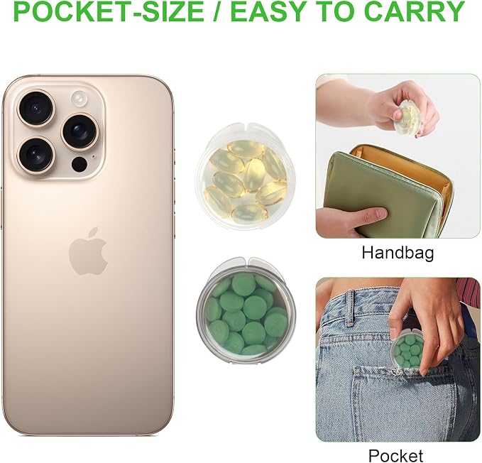 Small Pill Case,8 Pack Round Pill Storage Boxes,Portable Tiny Pill Organizer Container for Pocket Purse,Compact Medicine Caddy Dispenser for Caping, Trip, Travel - Black + White