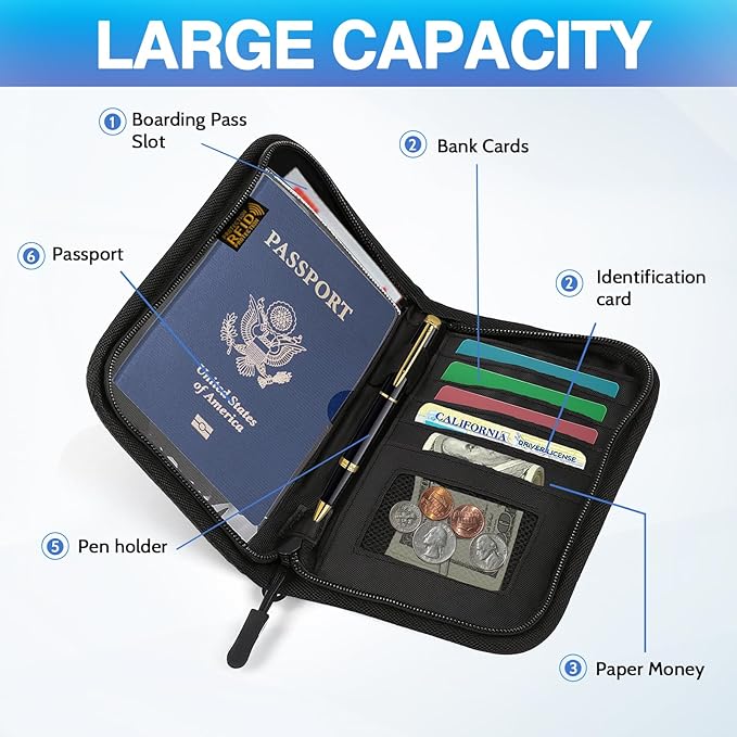 Passport Holder for Travel, Women Rfid Blocking Passport Wallet, Travel Essentials Premium Wallets, Waterproof Passport Holders Bag for Men Traveling, Travel Document Organizer Credit Cards Case
