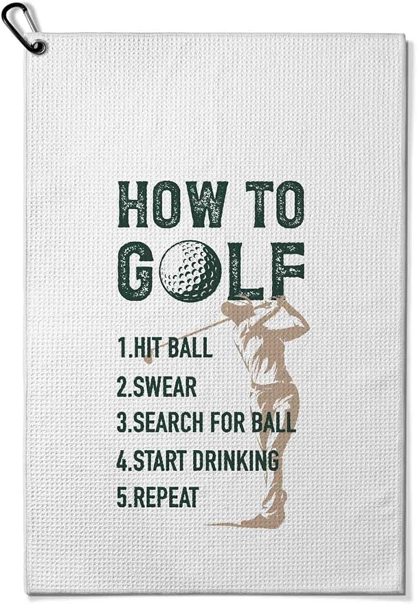 Funny Golf Towel with Clip, How to Golf Themed Golf Bag Accessories for Women, Golf Gifts for Mom Grandma Men, 16x24 Waffle Weave Microfiber, Birthday Christmas Retirement Golfer Gifts