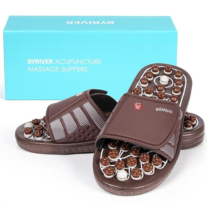 BYRIVER Under Desk Foot Massager Footrest Acupressure Slippers Sandals Shoes Mat for Men Women, Relieve Plantar Fasciitis Neuropathy Pain, Stress Relief Massager, Gifts for Runners (03XS)