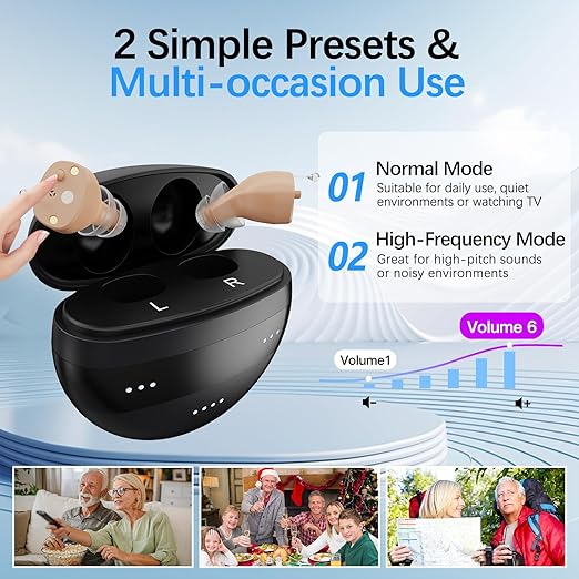 Hearing Aids for Seniors Rechargeable, Invisible Hearing Aids for Adults Women & Men, with Noise Cancelling - Clear Sound Quality, Comfort Design & Magnetic Charging Case (Beige)