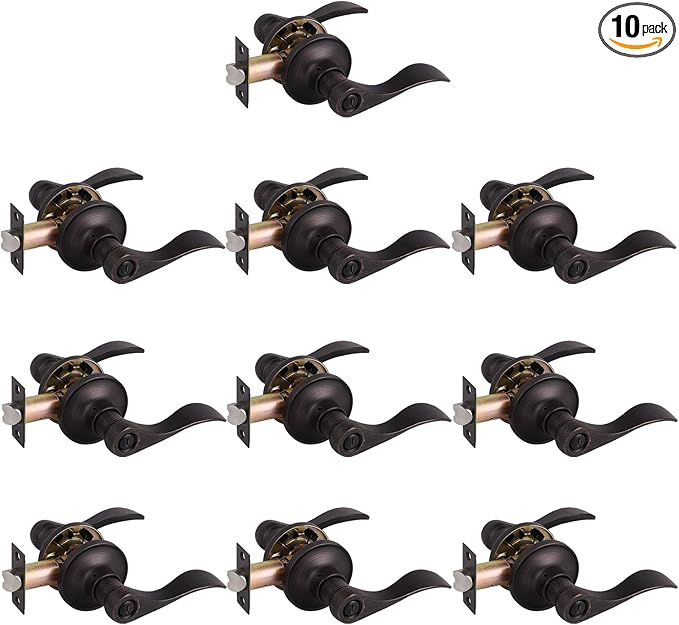 Gobrico 10 Pack Oil Rubbed Bronze Privacy Interior Door Locks, Drop/Wave Levers Door Knobs Bed/Bath Locksets, Keyless Door Handles