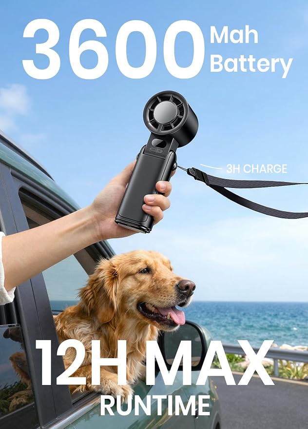 Portable Handheld Turbo Fan, 1-199 Speed Adjustable, Dark Black | 4 IN 1 Pocket Design with LED Display, High-Power Motor, Rechargeable Battery, Mini Fans for Indoor/Outdoor/Travel/Work