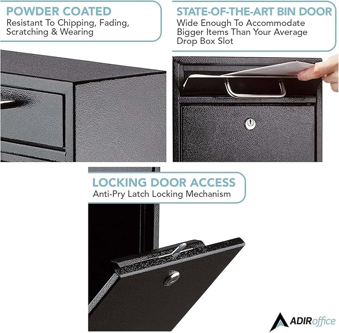 AdirOffice Wall Mount Mailbox - Mailbox with Lock and Keys- Durable Wall Mounted Locking Mailbox and Cash Drop Box for House, Apartments and Bussiness After Hours Deposits