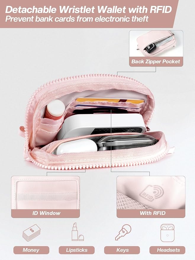 Tiostep Clip and Go Strap for Phone with Wallet Crossbody Phone Lanyard Adjustable and Detachable RFID Wristlet Wallet (Pink, Medium)