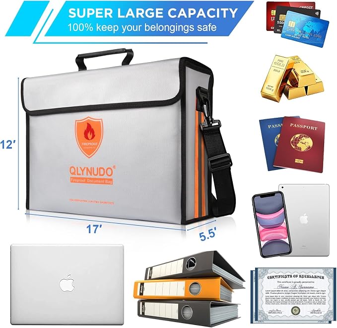 Fireproof Document Organizer, Safe Box for Legal Size Files & Laptops | Fits 3-Ring Binders | TSA Lock | Rigid Bottom | 2550°F Flammability Certified | Notary Safe