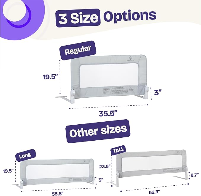 ComfyBumpy 2-Pack Bed Rail for Toddlers 35.5" L x 19.5" H | Toddler Bed Rails for Twin, Full & Toddler Mattress Size | Swing Down Rail Guard | Mattress Side Rail for Kids | Gray