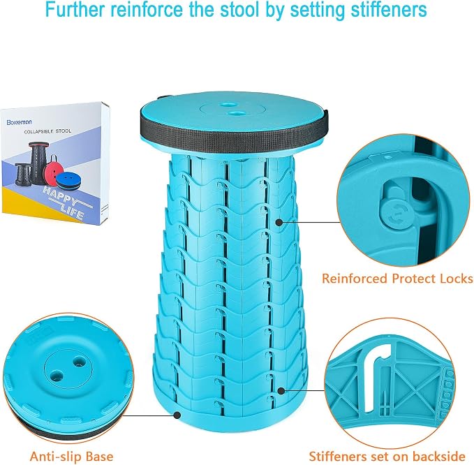 Upgraded Folding Stool Lightweight Yet More Sturdy with Load Capacity 400lbs Portable Collapsible Stool for Camping Fishing Hiking BBQ (Light Blue)