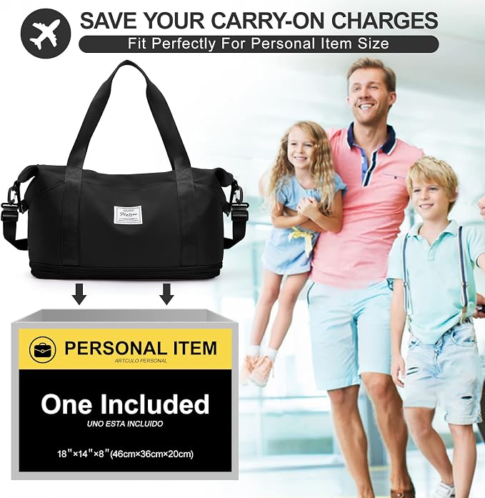 Travel Duffel Bag, Sports Tote Gym Bag, Shoulder Weekender Overnight Bag for Women