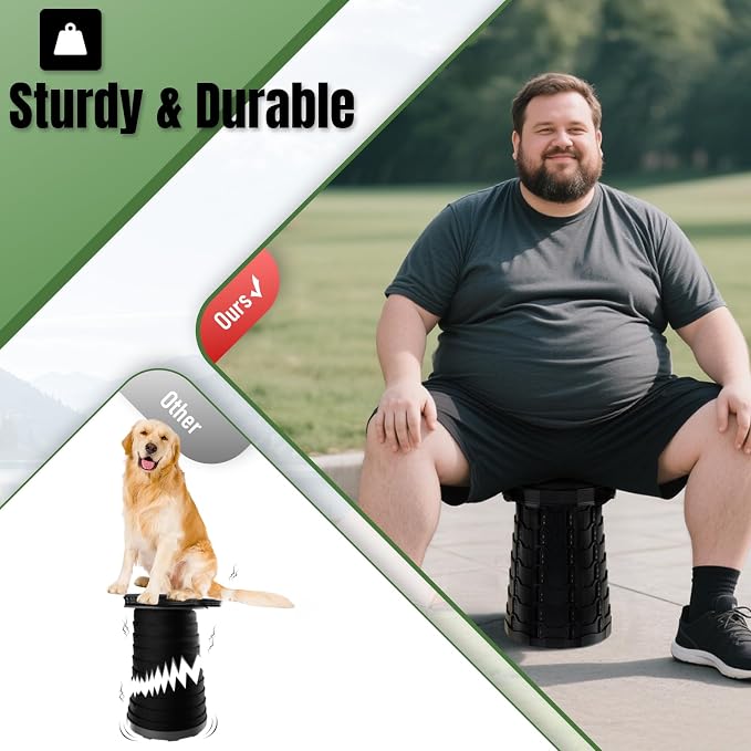Doseno Collapsible Stool 2 Pack, Upgraded Foldable Stool, Portable, Black | Portable collapsible stool for outdoor fishing, hiking, BBQ and parties. Retractable stool with thickened PP, 2.4-17.5 in.