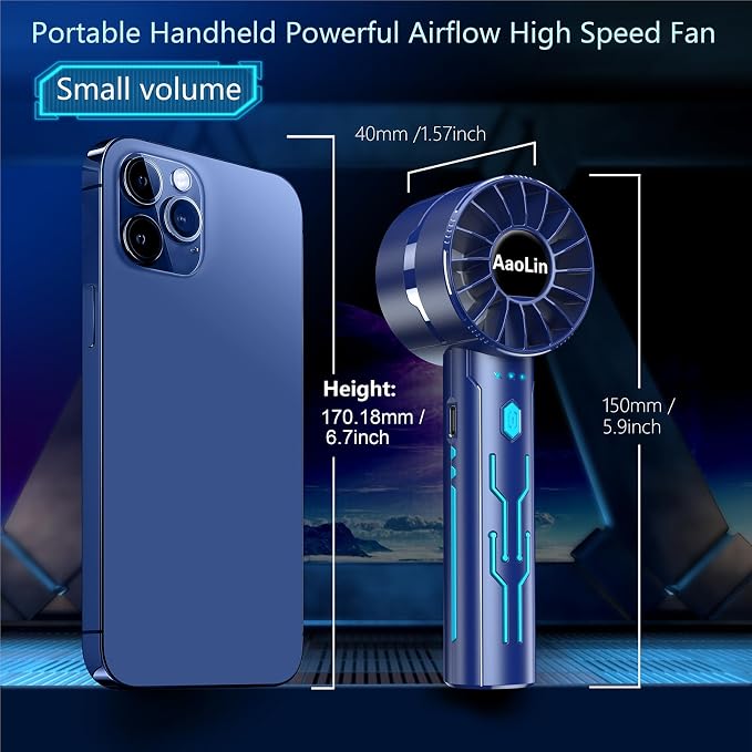 Portable High Speed Mini Handheld Fan, USB Rechargeable Neck Personal Mini Fan(7000 RPM high speed motor,Lasts 4-16 Hours) 4-speed powerful Wind Fans for Summer Outdoor Traveling,Gifts for Kids | 7000 RPM Motor, Lasts 4-16 Hours, 4-Speed, Summer Outdoo...