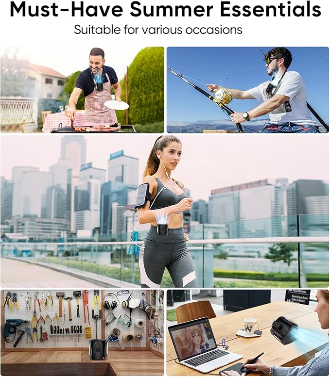 Tedajo AI Portable Waist Fan, 6 Speeds 16000RPM Strong Turbo Airflow, 40H Max Cooling Battery Powered Personal Fan Rechargeable, Hands-Free Shirt/Belt/Neck Fan for Work, Outdoor, Travel, Gift for Men