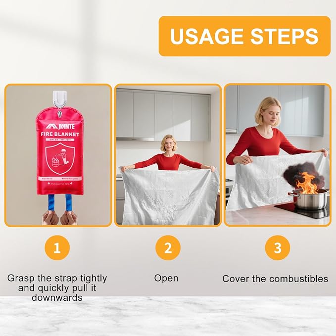 Emergency Fire Blanket for Home and Kitchen - 63"x71" Flame Suppression Fiberglass Fire Blankets for House Camping Car Office Warehouse Emergency Survival Safety - 1.6m - 1 Pack