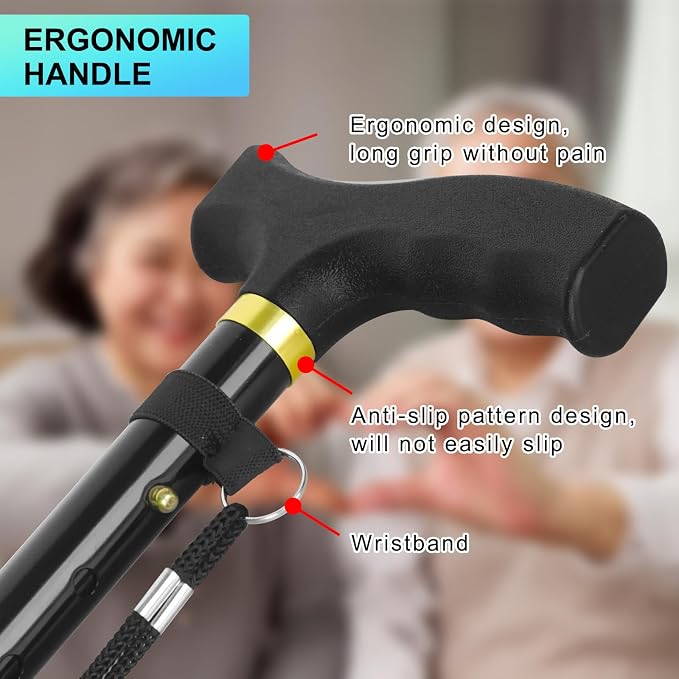 Folding Cane, Walking Poles with Adjustable Height, Canes for Men, Women and for The Elderly, Aids for People WithLlimited Mobility(Black)
