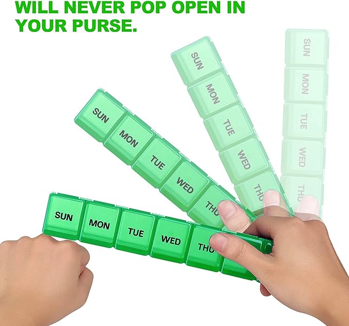Pill Organizer 2P Green XL Extra Large Weekly and Daily Pill Cases