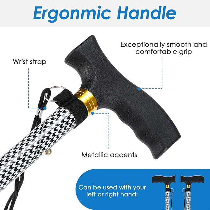 Walking Cane PANZHENG Cane for Man/Woman | Mobility & Daily Living Aids | 5-Level Height Adjustable Walking Stick | Comfortable Plastic T-Handle Portable Walking Stick Folding Cane