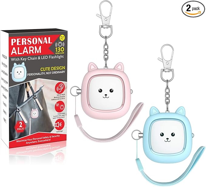 Personal Safety Alarm, VIGOROAD 2 Pack Loud 130dB Siren Emergency Panic Alarm with LED Light, Easy Pull Pin Keychain Self-Defense Security Alarm for Women, Seniors, Kids
