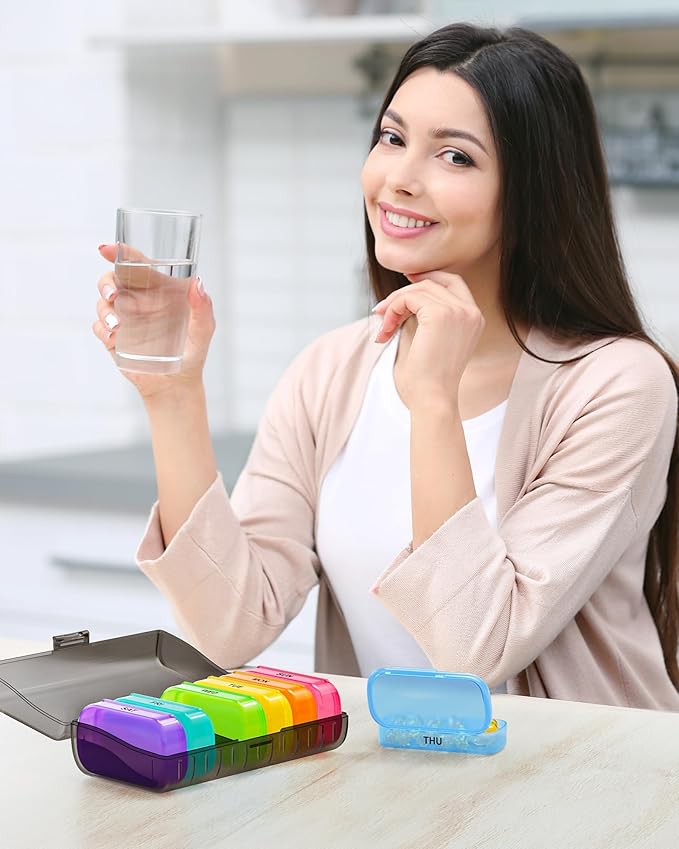 ZIKEE 7 Packs Extra Large Pill Organizer, Portable Pill Box 7 Day for Pocket, Purse, Weekly Pill Case with Dual-Protection Design, Pill Container for Medication, Vitamin, Fish Oil, Supplement, Black