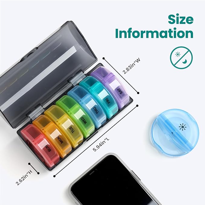 Sukuos Large Weekly Pill Organizer 2 Times a Day, Daily Pill Box 7 Day Easy to Open with Double Protection, AM PM Pill Case for Medicine/Vitamin/Fish Oil/Supplements